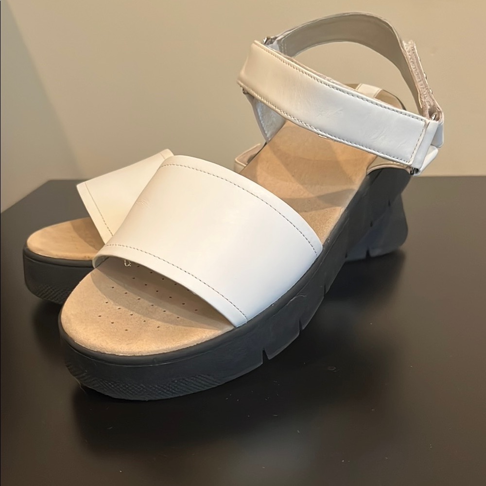 Geox White and Black Platform Sandals